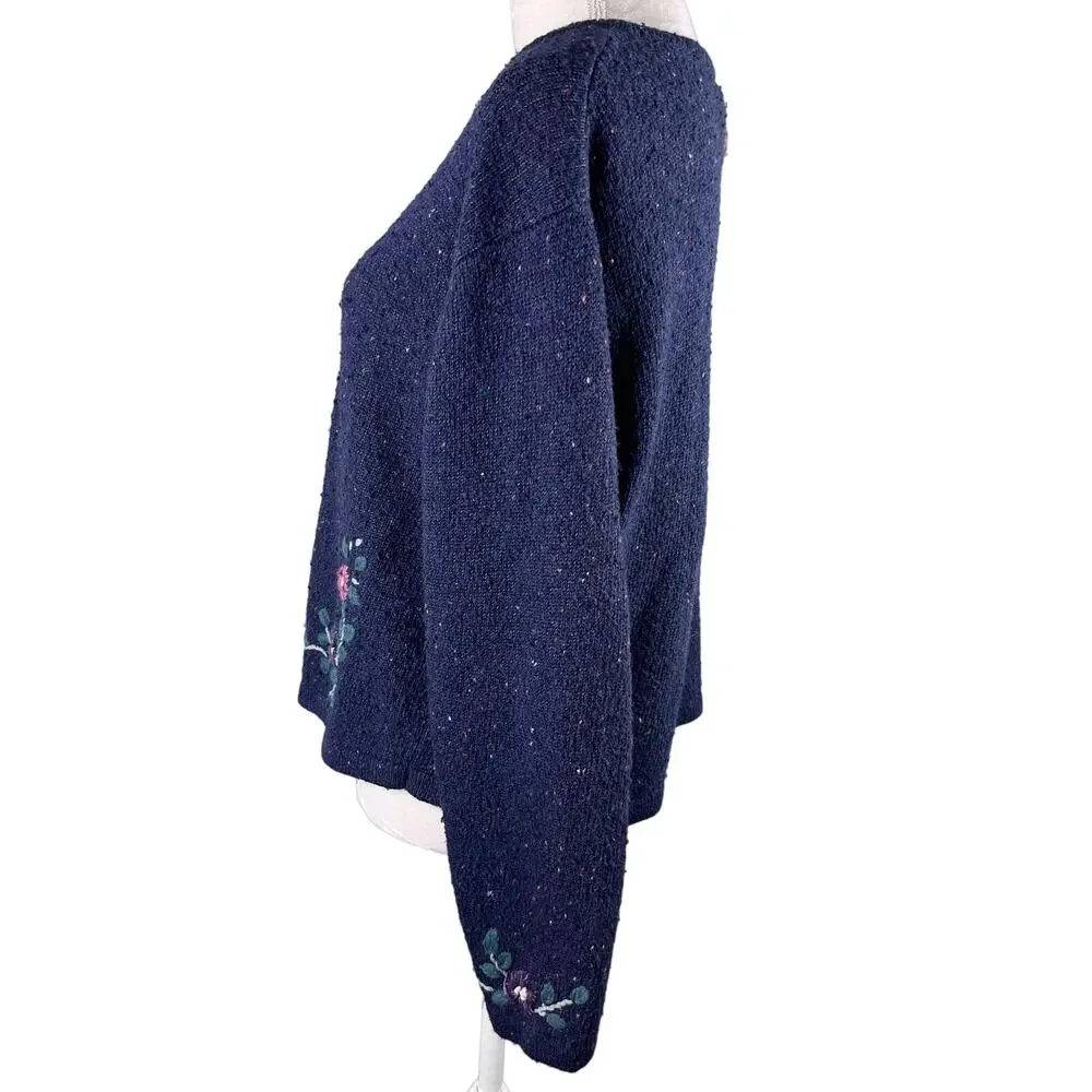 Northern Reflections Sweater Cardigan Large Navy Pink Floral L